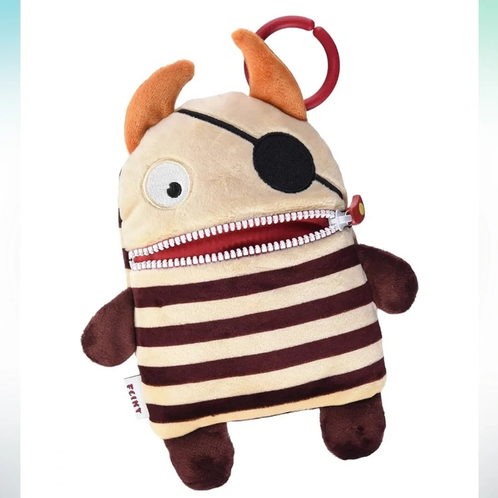 Gerd Hahn's Worry Eaters Flint Pirate Stuffed Plush Zipper Mouth‎ Pouch Toy. OS.